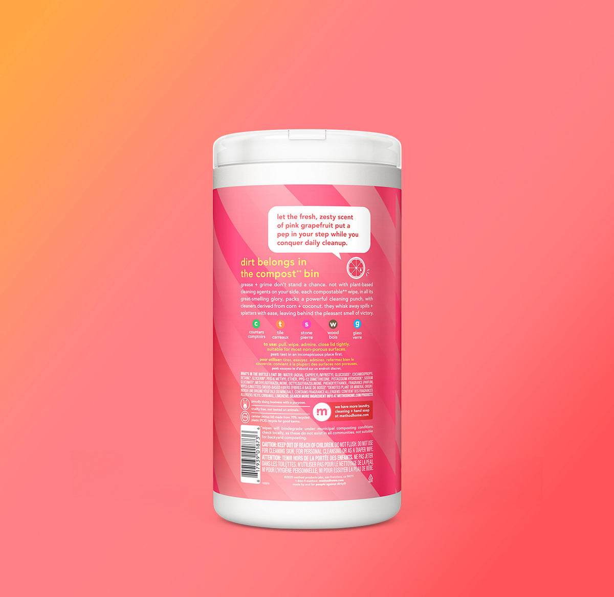 all-purpose cleaning wipes – pink grapefruit, 70 ct - Image 3