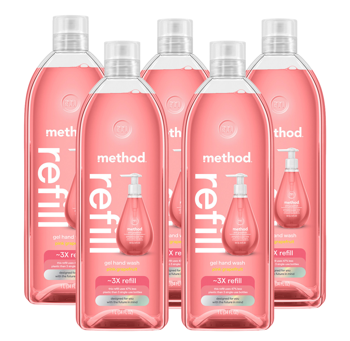 PinkGrapefruit_Foaming_5Ct_2.png pink grapefruit gel hand wash refill 5-count bundle, 170 fl oz - Image 1
