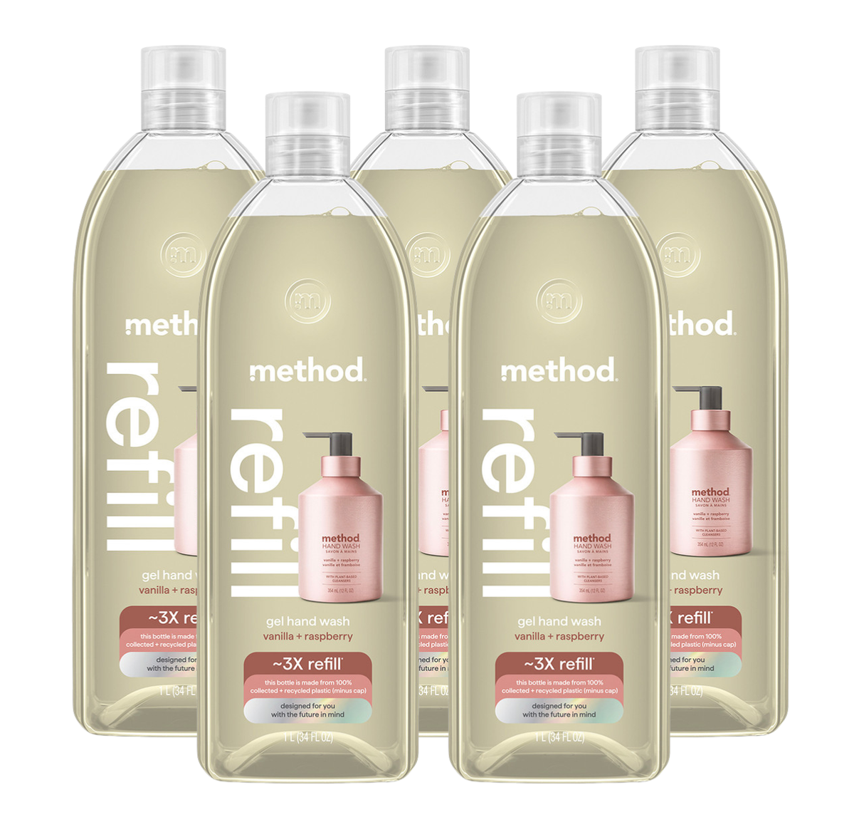 vanilla_raspberry_gel_hand_wash_refill_5-count_bundle.png vanilla + raspberry gel hand wash refill 5-count bundle, 170 fl oz - Image 1